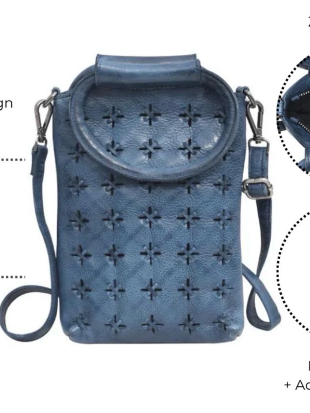 latico Blue Perforated Floral Crossbody Bag